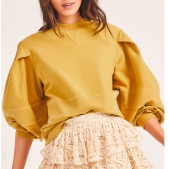 LoveShackFancy Lewin Puff-Sleeve Pullover Sweater | Size Large | NWT - Picture 1 of 16